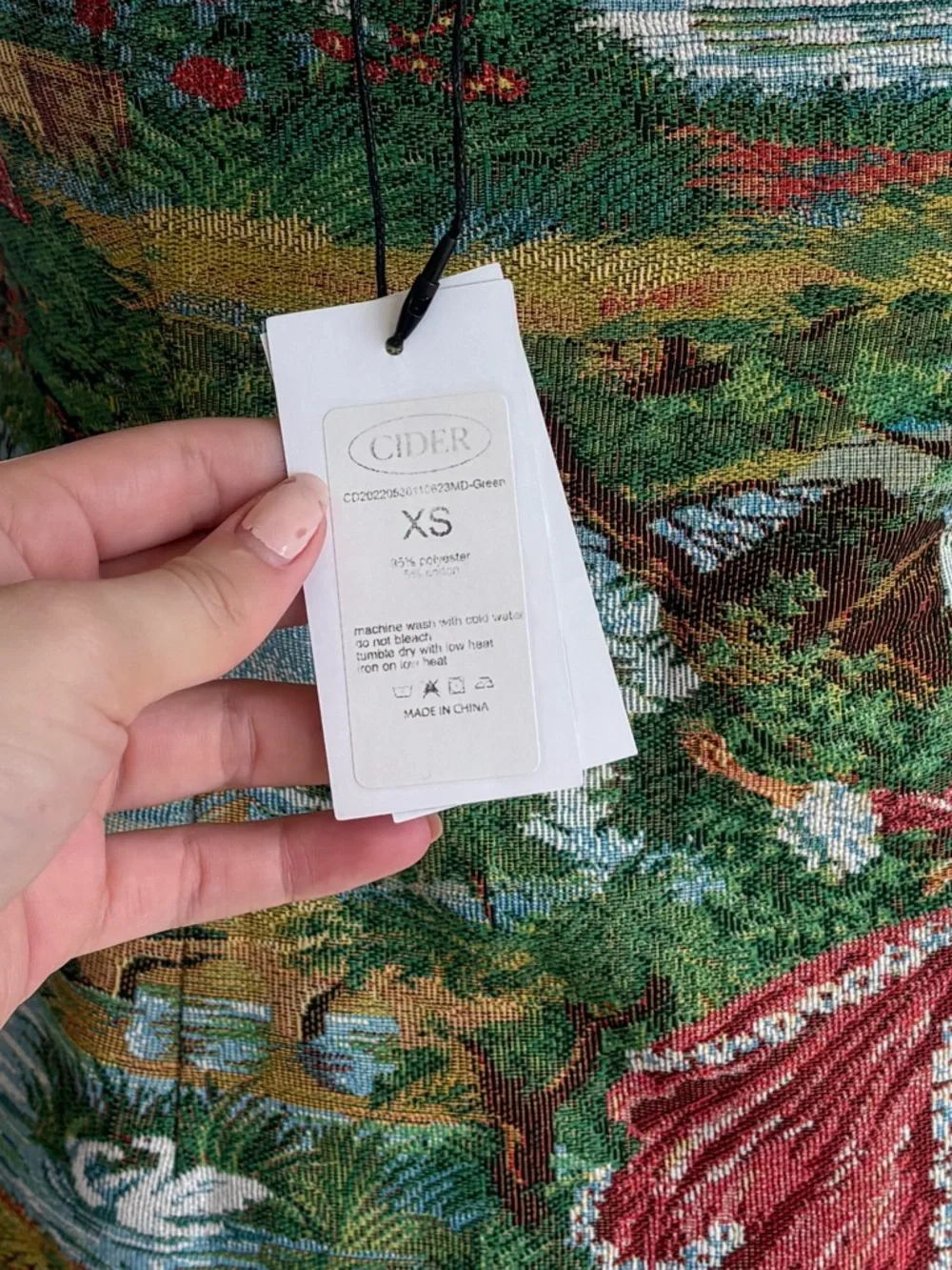 Scenic Tapestry Print Green Mini Dress - Picture 5 of 5